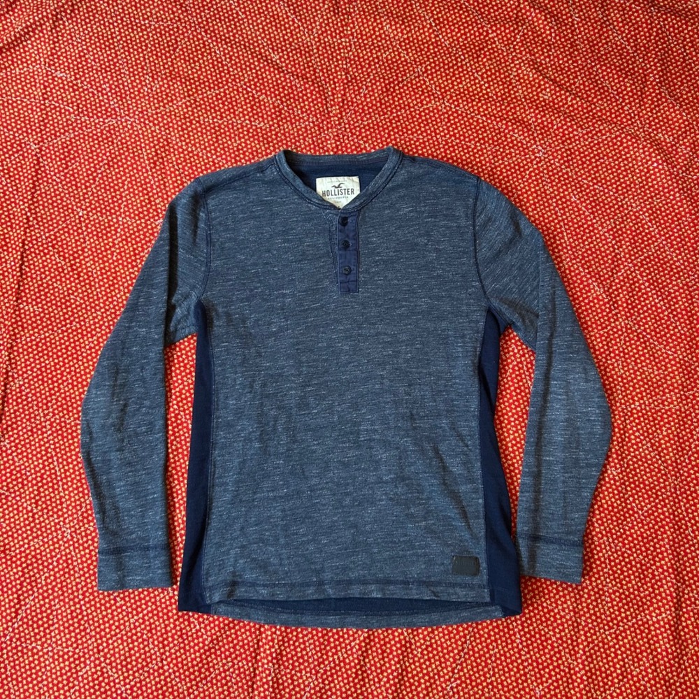 Vtg 2000s Hollister Mens Blue Marl Henley Long Sleeve Shirt Small
